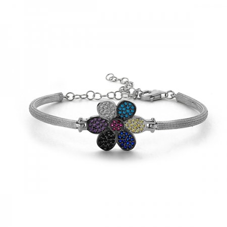 Bratara argint 925 rodiat cu floare si zirconii multicolore - Be Nature BTU0051 [0]